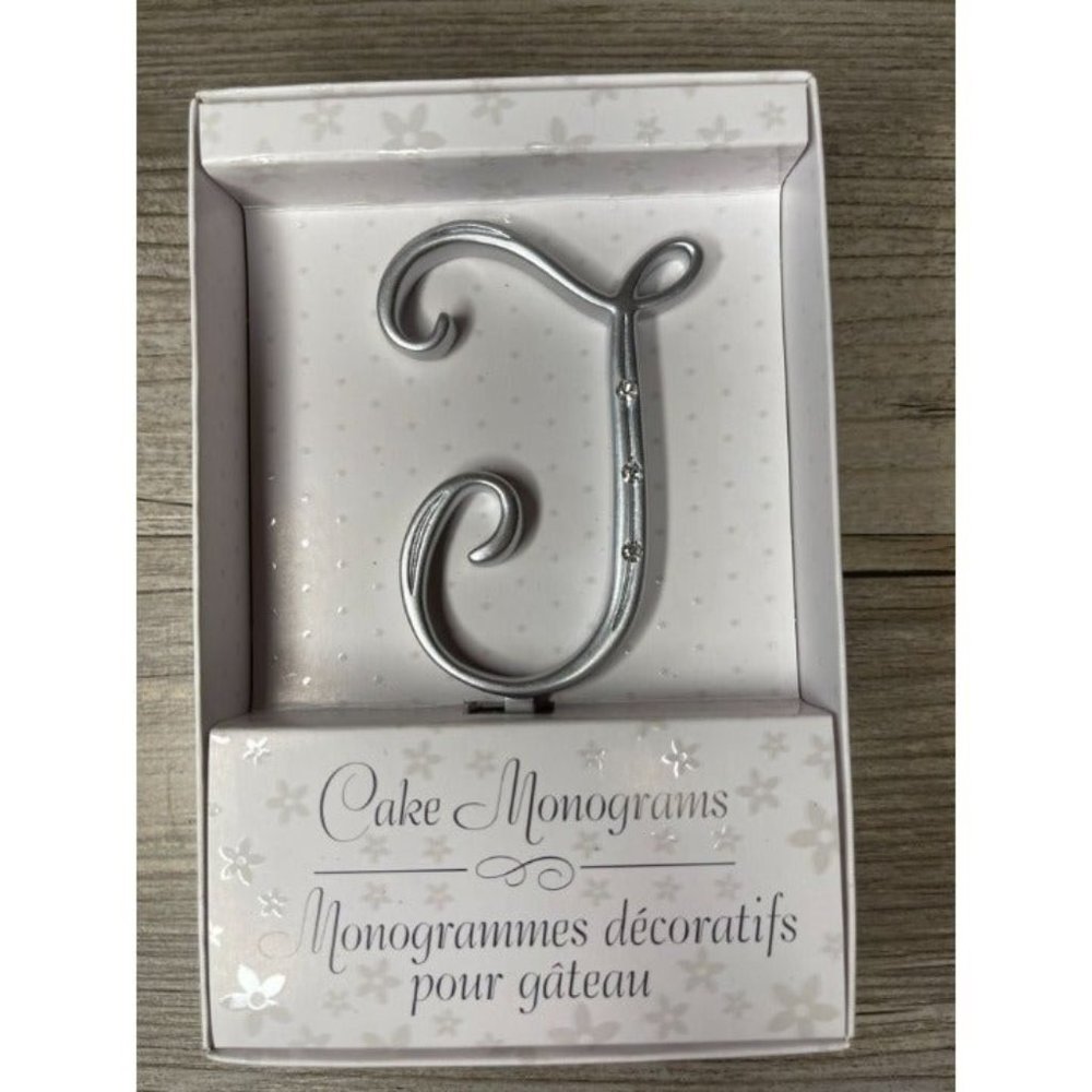 Wedding Small T Silver Finish Monogram Initial Rhinestones Cake Topper